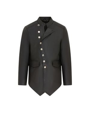 Infinity Leather Leather Mandarin Military Assymetrical Jacket - Black