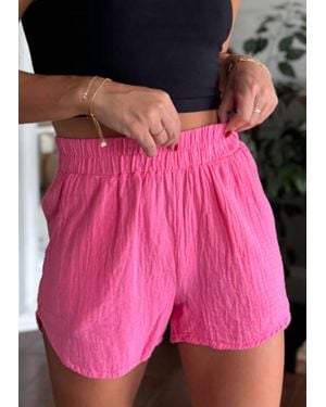 Bobi Elastic Waist Pocket Beach Short - Pink