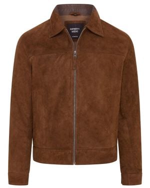 Infinity Leather Retro Classic Suede Leather Harrington Biker Jacket - Brown