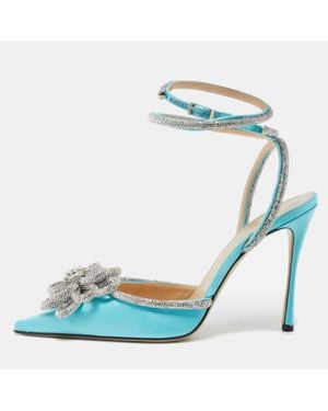 Mach & Mach Satin Crystal Flower Pumps - Blue
