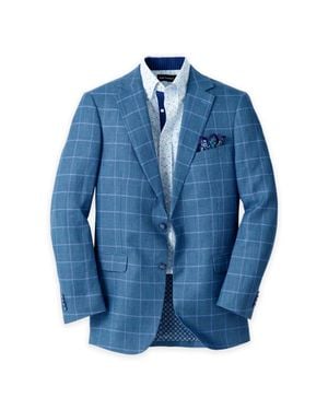 Paul Fredrick Linen Windowpane Single Breasted Notch Lapel Sport Coat - Blue