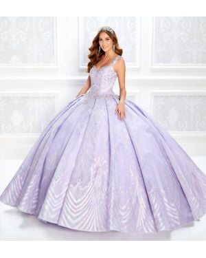 Princesa by Ariana Vara Embroidered Lace Ball Gown - Purple