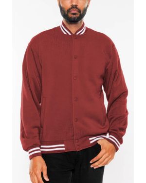 TRUEDAMES Fleece Snap Button Varsity Jacket - Red