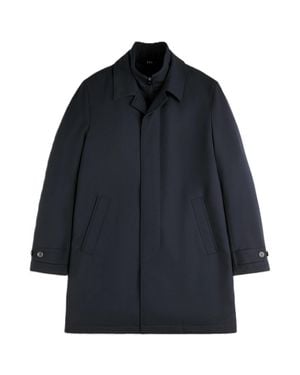 Fay Mid-Length Concealed Placket Pointed Collar Casual Coat - Blue