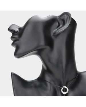 Fashnzfab Textured Metal Open Circle Pendant Choker Necklace - Black