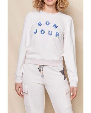 Sundry Bonjour Puff Sleeve Sweatshirt - White
