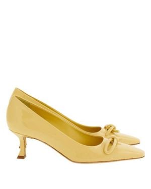 Ferragamo Annie Kitten Heel Pump With Asymmetric Bow - Yellow