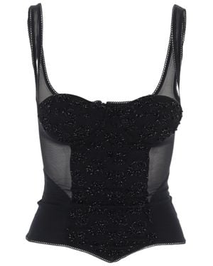 IANIRA MEDA Embroidered Lycra-Blend Tank Top - Black