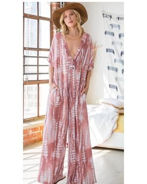 Bucketlist Super Comfy And Cozy Tie Dye Print Jumpsuit - Pink