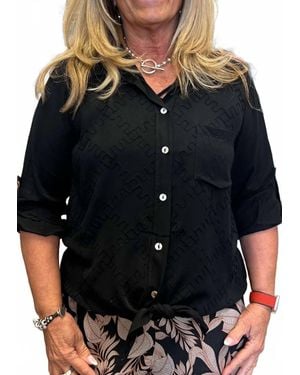 Made In Italy Tie Front Button Down Top - Black