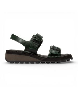 Fly London Leather Buckle Sandals Comfort Wedge Sandals - Black