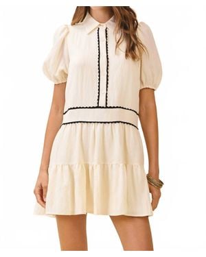 TCEC Scalloped Trimmed Button Placket Baby Doll Dress - Natural