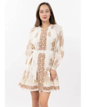 Ivy Jane Metallic Trim Paisley Dress - Natural