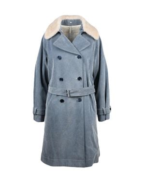 DUNO Cotton-Blend Fur Collar Krisia Coat - Blue