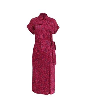 Ralph Lauren Geo Print Tie Waist Midi Dress - Red
