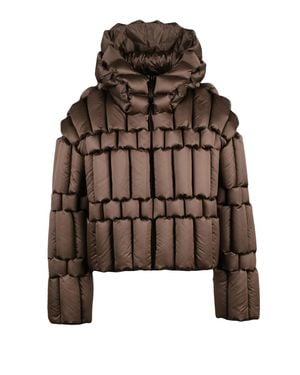 RAXXY Cropped Quilted Down Jacket With Boxy Silhouette - Brown