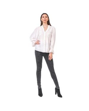 Fashnzfab A Floral Eyelet And Solid Mixed Top - Gray