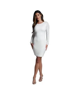 Bebe Long Sleeve Crystal Midi Dress - White