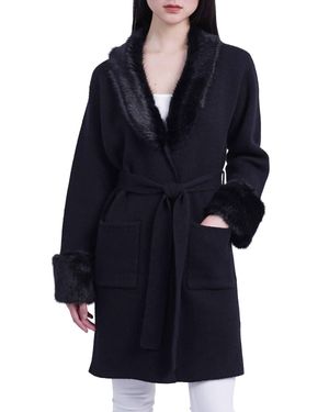 Love Token Shannon Cardigan With Faux Fur Collar - Blue