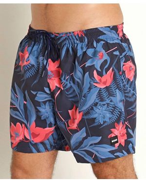 BOSS Standard Piranha Tropical Print Swim Trunks - Blue