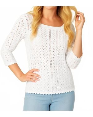 French Kyss 3/4 Sleeve Crochet Top - White
