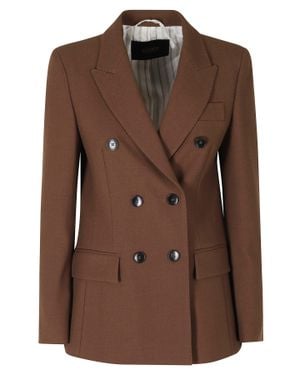Seventy Double-Breasted Structured Shoulder Pad Blazer - Brown