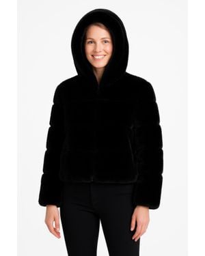 TRUEDAMES Faux Fur Hooded Jacket - Black