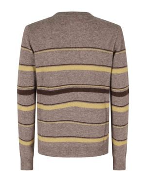Roberto Collina Taupe Striped Cashmere-Silk Crew-Neck Sweater - Gray