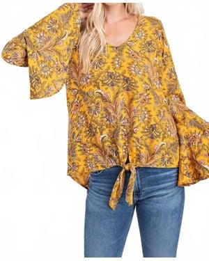 143 Story Golden With Floral Front Tie Blouse - Orange