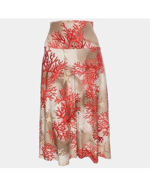 Basler Coral Print Jersey Midi Skirt - Red