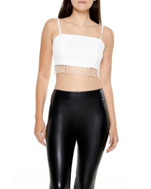 Forever 21 Beaded Tassel-Trim Cropped Cami - Black