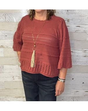Democracy Bell Sleeve Stitch Mix Sweater - Red