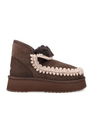 Mou Eskimo Sheepskin Whipstitch Mini Boots - Brown