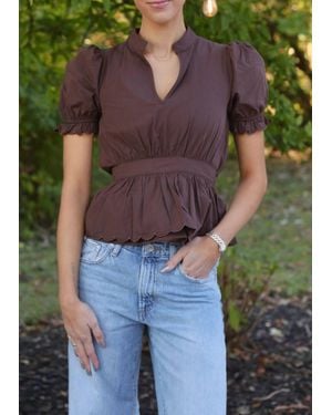 TCEC The Celine V-Neck Top - Brown