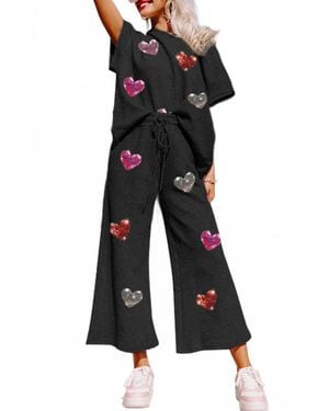 Umorger Shiny Heart Popping Graphic Textured Set - Black