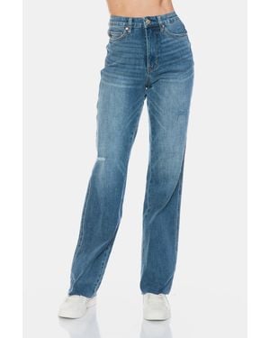 TRUEDAMES Full Size Tummy Control Cut Raw Hem Straight Jeans - Blue