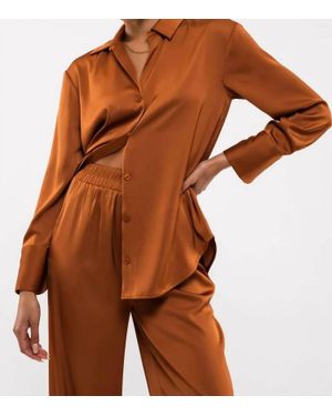 Blu Pepper Satin Button Up Woven Top - Brown