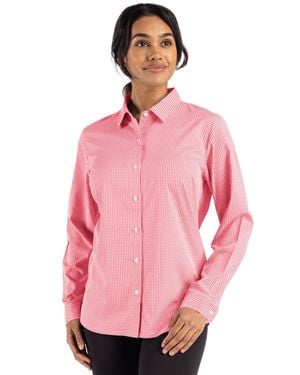 Cutter & Buck Skyline Epic Confidence Recycled Gingham Long Sleeve Dress Shirt - Pink