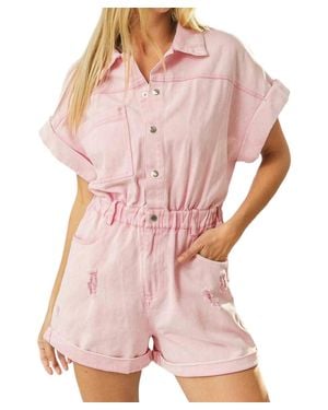 Bibi Vintage Washed Distressed Romper - Pink