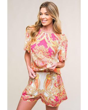 TRUEDAMES Scarlet Symphony Woven Top And Short Set - Pink