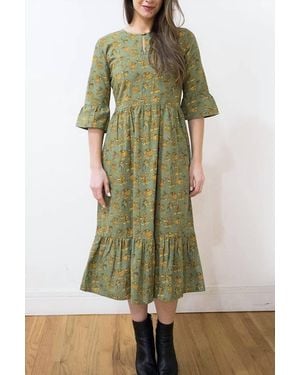 Mata Traders Rachelle Midi Ruffled Dress - Green