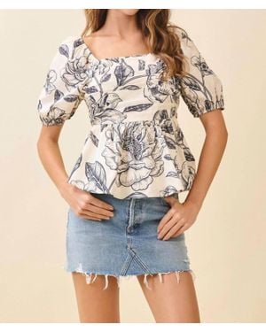 TCEC Botanical Puff Sleeve Top - Blue