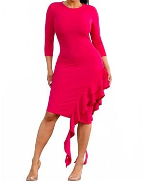 Karen Kane 3/4 Sleeves Midi Dress - Pink