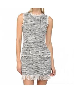 Fate Tweed Faux Leather Zipper Dress - Gray