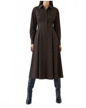 Exquise Long Sleeves Slim Fit Midi Dress With Shirt Collar - Black