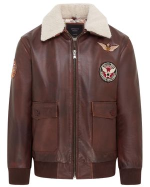 Infinity Leather Cowhide Leather Aviator Bomber Jacket - Brown