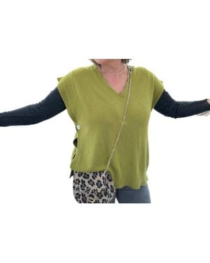 Made In Italy Sleeveless Throw Over Sweater Top - Green