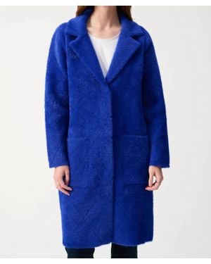 Joseph Ribkoff Quilted Fuzzy Knit Long Sleeve Coat - Blue