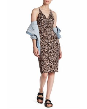TOPSHOP Animal Print Plunge V Neck Bodycon Leopard Midi Dres - Brown
