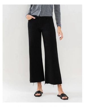 LOVERVET Plus High Rise Raw Hem Crop Jet Wide Leg Jean - Black